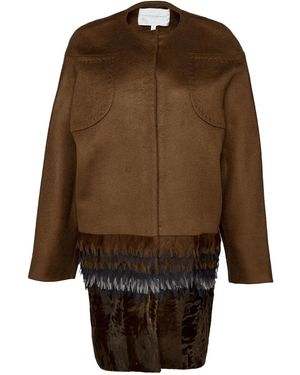 Carolina Herrera Feather-Trimmed Coat - Brown