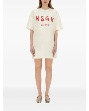 MSGM Logo-Print T-Shirt Dress - White