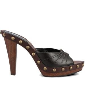 Saint Laurent Babylone Studded Leather Sandals - Brown