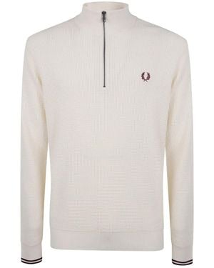 Fred Perry Waffelstrick-Pullover Mit Kurzem Reißverschluss - Weiß