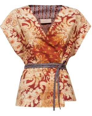 Pierre Louis Mascia Floral-Pattern V-Neck Top - Orange