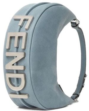 Fendi Kleine Graphy Clutch Aus Wildleder - Blau