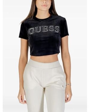 Guess Chest Logo Crop T-Shirt - Black