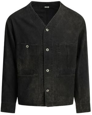 A.PRESSE Engineer Collarless Multi-Pocket Denim Jacket - Black