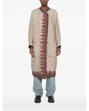Pierre Louis Mascia Paisley-Print Blanket-Stitch Kimono - Natural