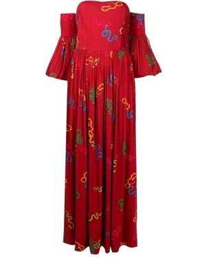 Isolda Abito Maria A Fiori Monospalla - Rosso