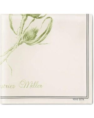 Alberta Ferretti Floral-Print Border-Detail Scarf - Natural