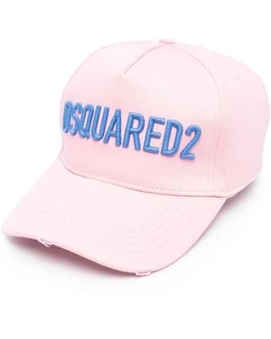 DSquared² Logo-Embroidered Distressed Baseball Cap - Pink
