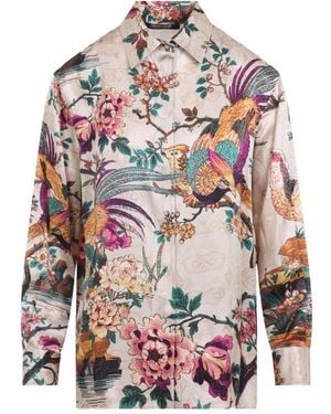 Roberto Cavalli Floral-Print Long-Sleeve Shirt - Natural