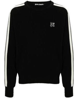 Palm Angels Monogram-Embroidered Crew-Neck Jumper - Black