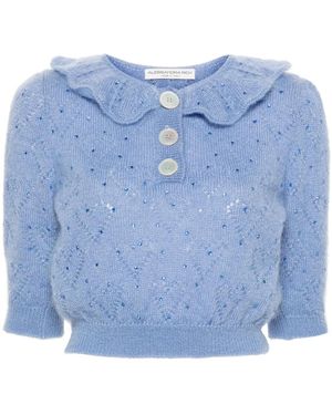 Alessandra Rich Crystal-Embellished Crop Top - Blue