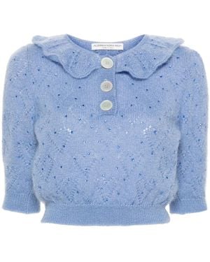 Alessandra Rich Crystal-Embellished Crop Top - Blue