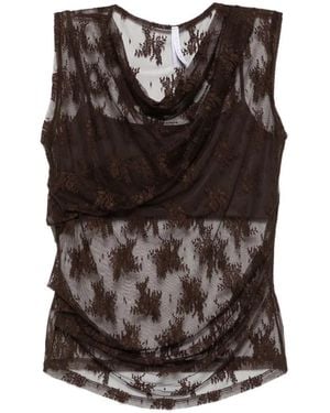 Imperial Lace-Overlay Draped Top - Brown