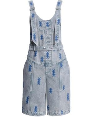Agua Bendita Freesia Embroidered-Denim Jumpsuit - Blue