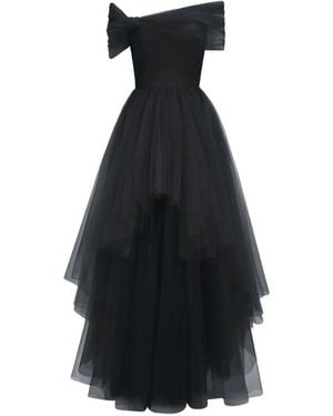 Gemy Maalouf Asymmetrical Tulle Maxi Dress - Black