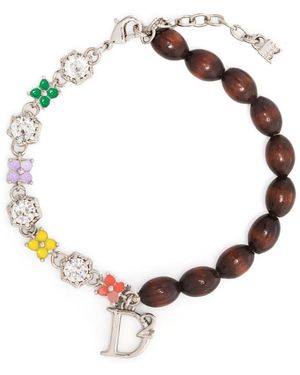 DSquared² Logo-Charm Crystal Embellished Bracelet - Metallic