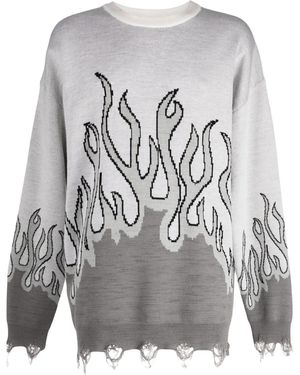 Haculla Distressed-Effect Flame-Print Wool Jumper - Grey