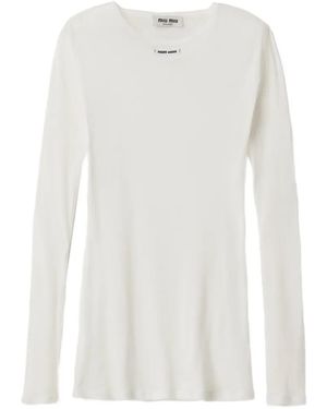 Miu Miu Ribbed Knit Jersey Dress - White