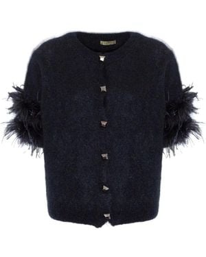 PHO® Firenze Cardigan Bordé De Plumes À Manches Courtes - Blue