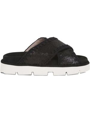 Mou Slippers Met Pailletten - Zwart