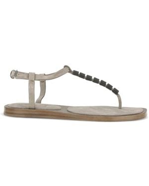 Brunello Cucinelli Beaded-Strap Sandals - Natural