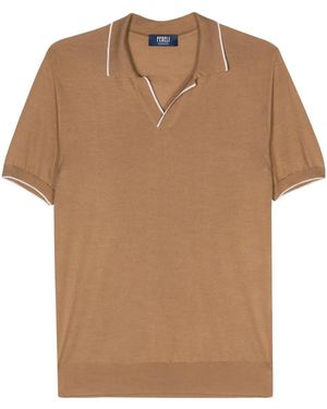 Fedeli Wave Fine-Knit Polo Shirt - Brown