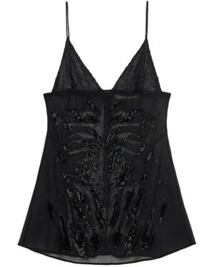 Blumarine Top sin mangas bordados - Negro