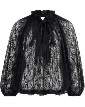 Patou Lace Drawstring Top - Black