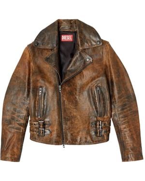 DIESEL L-Eon Leather Jacket - Brown