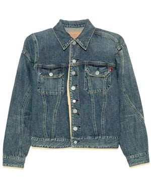 Undercover Contrast-Trim Distressed Denim Jacket - Blue