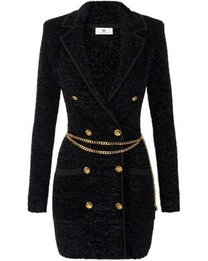 Elisabetta Franchi Bouclé Chain-Belt Mini Dress - Black