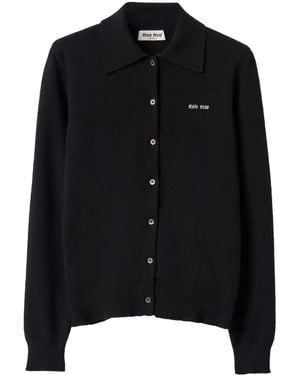 Miu Miu Cardigan À Logo En Intarsia - Noir