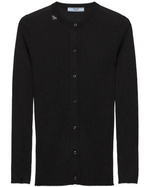 Prada Cardigan En Maille À Design Côtelé - Noir