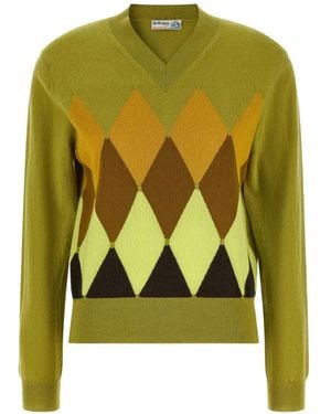 Ballantyne Diamond Intarsia V-Neck Sweater - Green