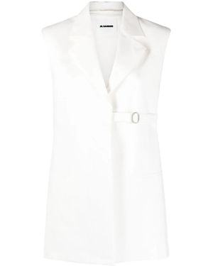 Jil Sander Belted Cotton Waistcoat - White