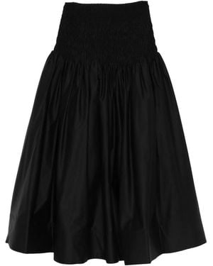Self-Portrait Pleated Midi Skirt Elastic Waist - Black