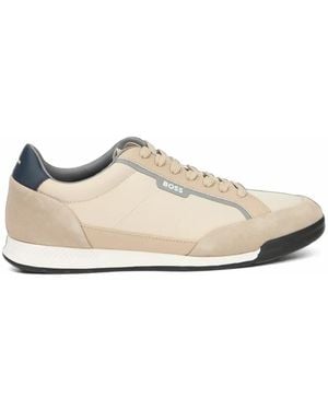 BOSS Logo-Print Panelled Trainers - White