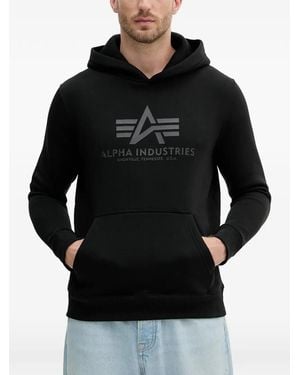 Alpha Industries Logo-Print Pouch-Pocket Hoodie - Black