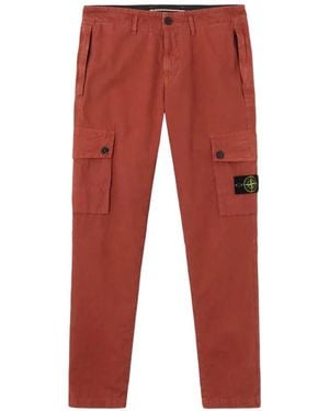 Stone Island Old Effect Cargo Trousers - Red