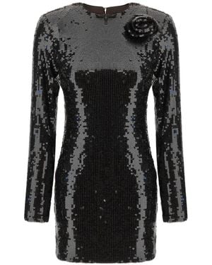 ROTATE BIRGER CHRISTENSEN Sequin-Embellished Floral-Appliqué Mini Dress - Black