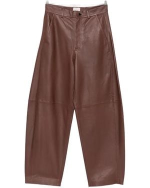 Alysi Belt-Loop Leather Trousers - Brown