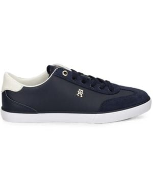 Tommy Hilfiger Logo-Plaque Suede-Panel Trainers - Blue