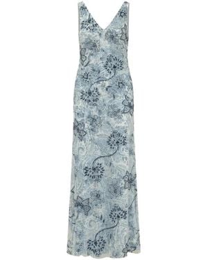 Ralph Lauren Floral-Print V-Neck Maxi Dress - Blue