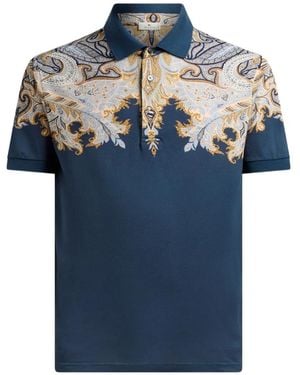 Etro Polo En Piqué De Coton Avec Imprimé Placé - Bleu