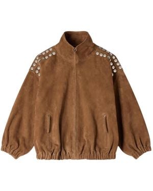 Sandro Studded Suede Jacket - Brown