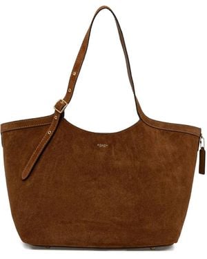 COACH バックル スエードハンドバッグ - ブラウン