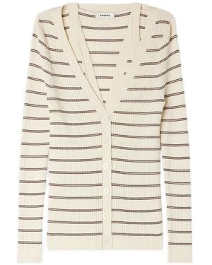 Sandro Cardigan Rayé À Col V - Blanc