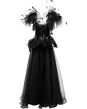 Ana Radu Feather-Trimmed Corset Dress - Black