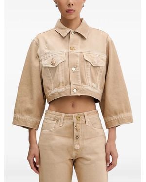 ViCOLO Embellished Cropped Denim Jacket - Natural