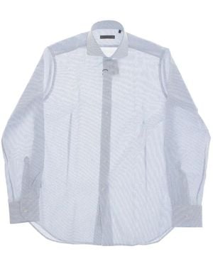 Corneliani Awning-Stripe French-Collar Shirt - Blue